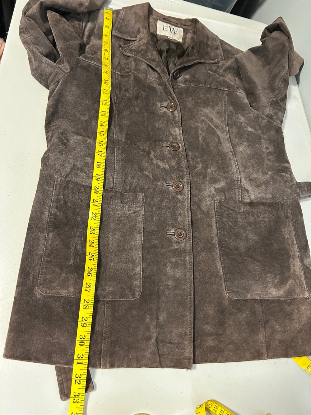 Vintage Brown Suede Leather Belted Jacket - Picture 9 of 15